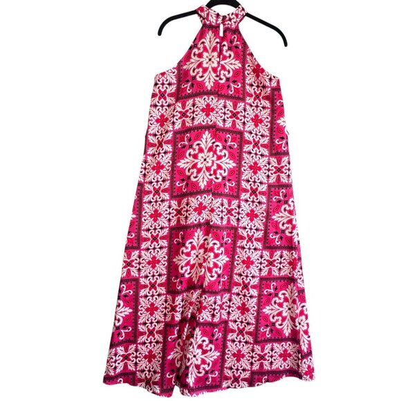 Ann Taylor Pink Tiled Paisley Halter Neck A-Line Midi Dress Size Petite Small - Picture 3 of 10